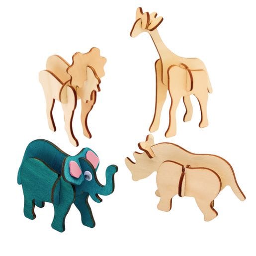 3D Wooden Jungle Animal Puzzles, Set of 4 Designs