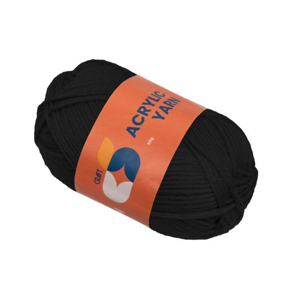 Acrylic Yarn, 2mm, 50g,  Black