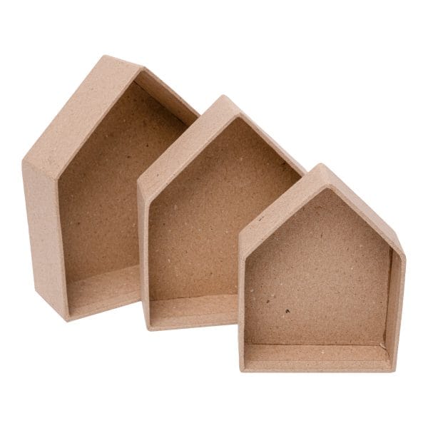 Papier-Mache Houses, Set of 3