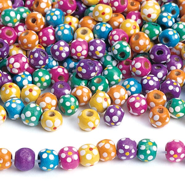 Fancy Wooden Flower Beads - 225 Grams