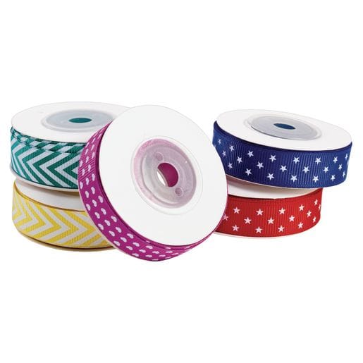 Fun Patterned Grosgrain Ribbon, Set of 5