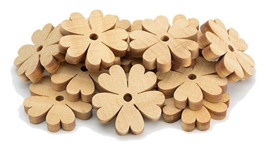 Wooden Flower Embellishments, Set of 20